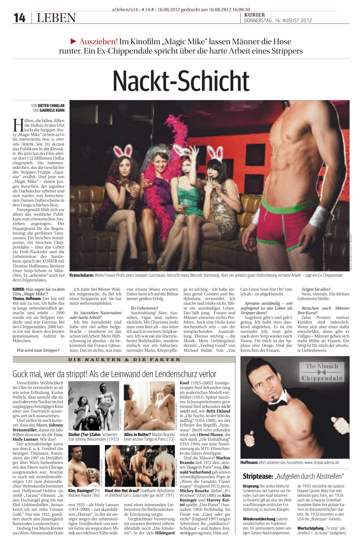 Kurier – Striptease im echten Leben, Artikelauszug